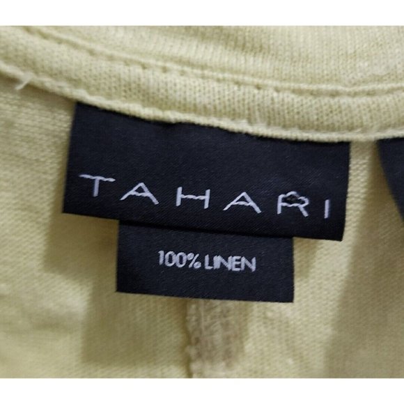 Tahari Women's Short Sleeve V Neck Pullover Top Asymmetrical Green Linen Sz M - Picture 4 of 9